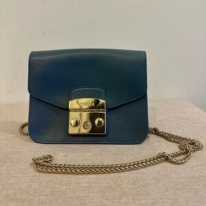 Furla blue genuine leather bag with chain strap